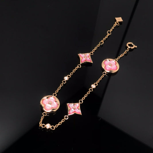 [Stellar Jewelry]STAR AND SUN 4 MOTIF PINK MOP PINK GOLD BRACELET