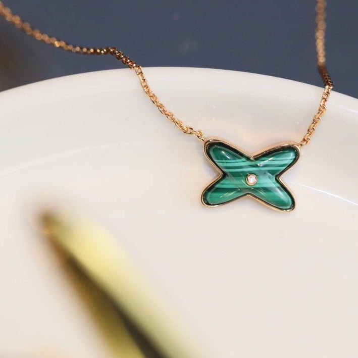 [Stellar Jewelry]JEUX MALACHITE 1 DIAMOND PINK GOLD NECKLACE