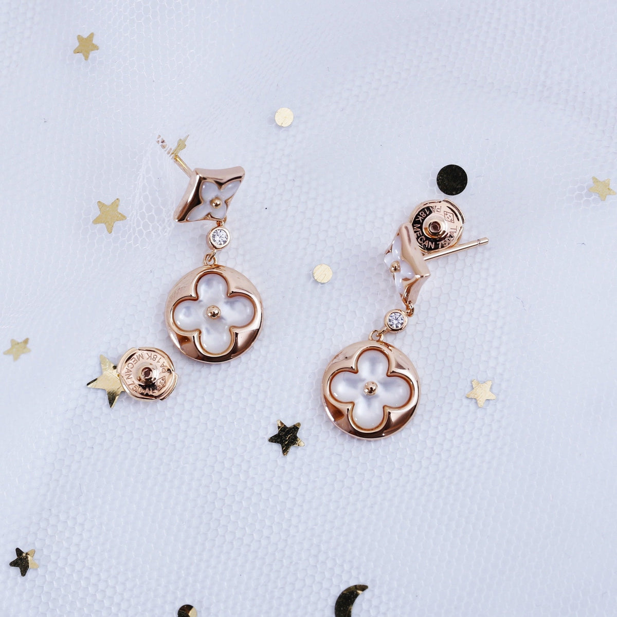 [Stellar Jewelry]STAR AND SUN PINK GOLD MOP DROP EARRINGS
