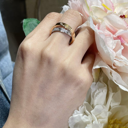 [Stellar Jewelry]LOVE PINK GOLD SILVER DIAMOND DOUBLE RING