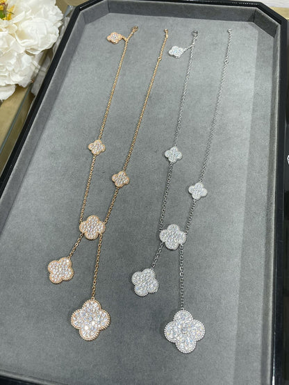 [Stellar Jewelry]CLOVER 6 MOTIF DIAMOND PAVED NECKLACE