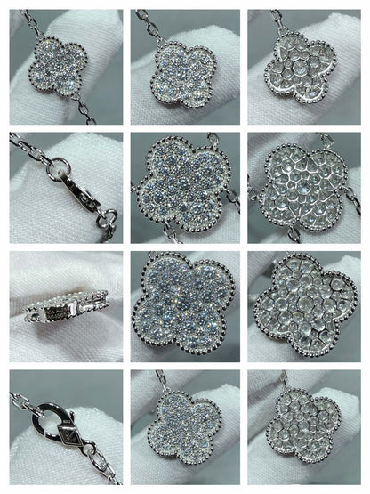 [Stellar Jewelry]CLOVER 6 MOTIF DIAMOND PAVED NECKLACE
