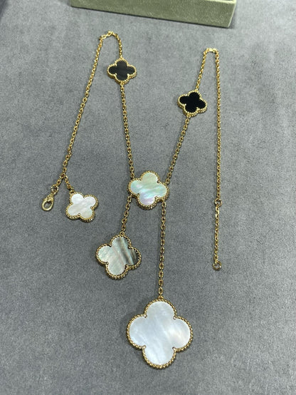 [Stellar Jewelry]CLOVER 6 MOTIF MOP ONYX GOLD NECKLACE