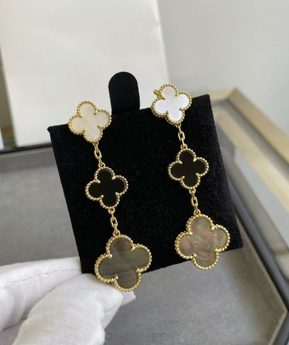 [Stellar Jewelry]CLOVER 3 MOTIF MOP ONYX DARK MOP PINK GOLD EARRINGS