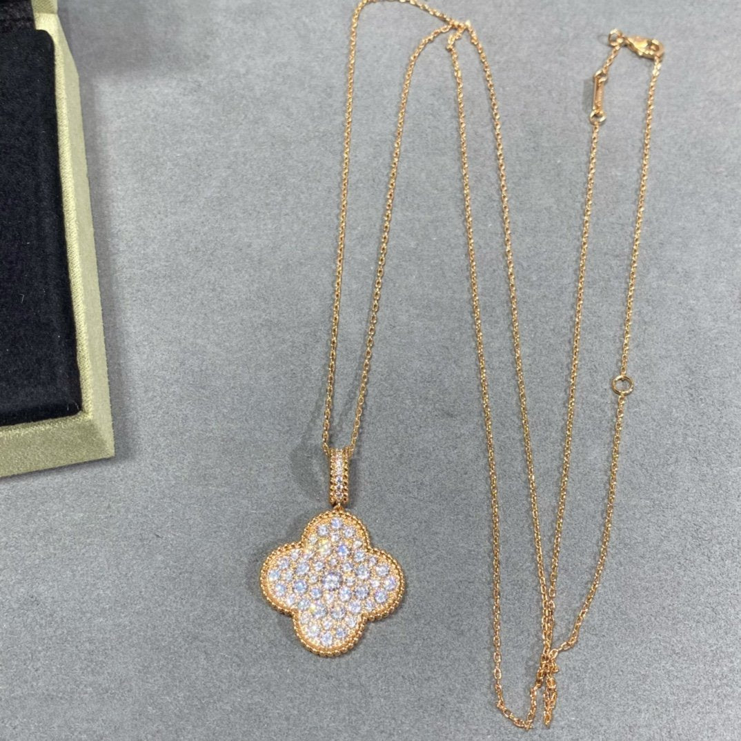 [Stellar Jewelry]CLOVER 25MM LARGE PEDANT DIAMOND PAVED LONG NECKLACE