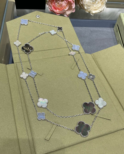 [Stellar Jewelry]CLOVER 16 MOTIF CHALCEDONY MOP SILVER NECKLACE