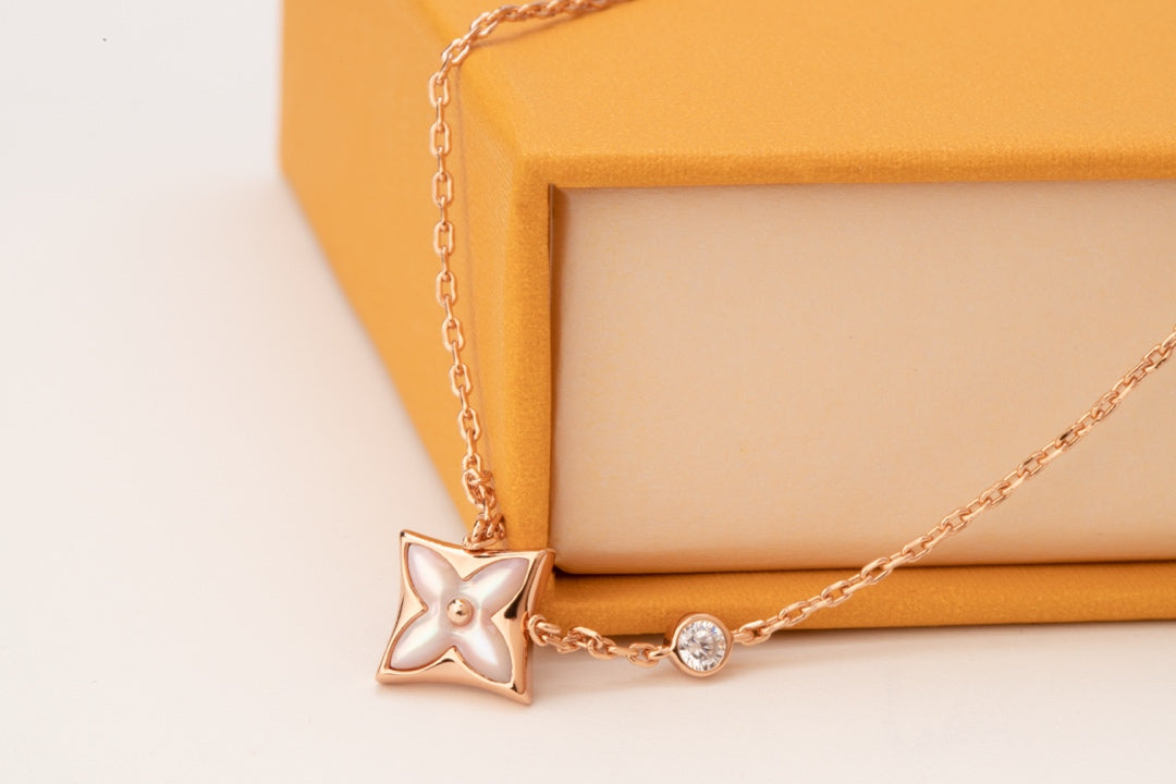 [Stellar Jewelry]STAR PINK MOP 1 DIAMOND PINK GOLD NECKLACE