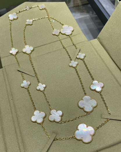 [Stellar Jewelry]CLOVER 16 MOTIF WHITE MOP GOLD NECKLACE