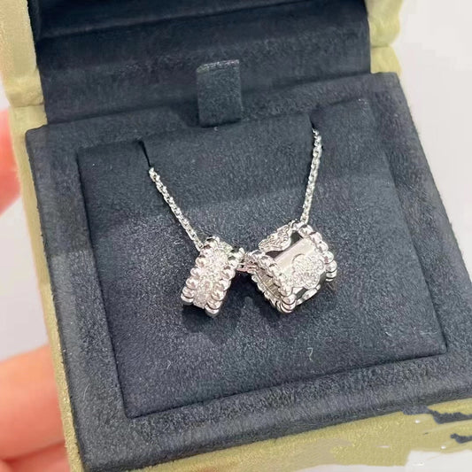 [Stellar Jewelry]PERLEE DOUBLE PENDANT SILVER DIAMOND NECKLACE