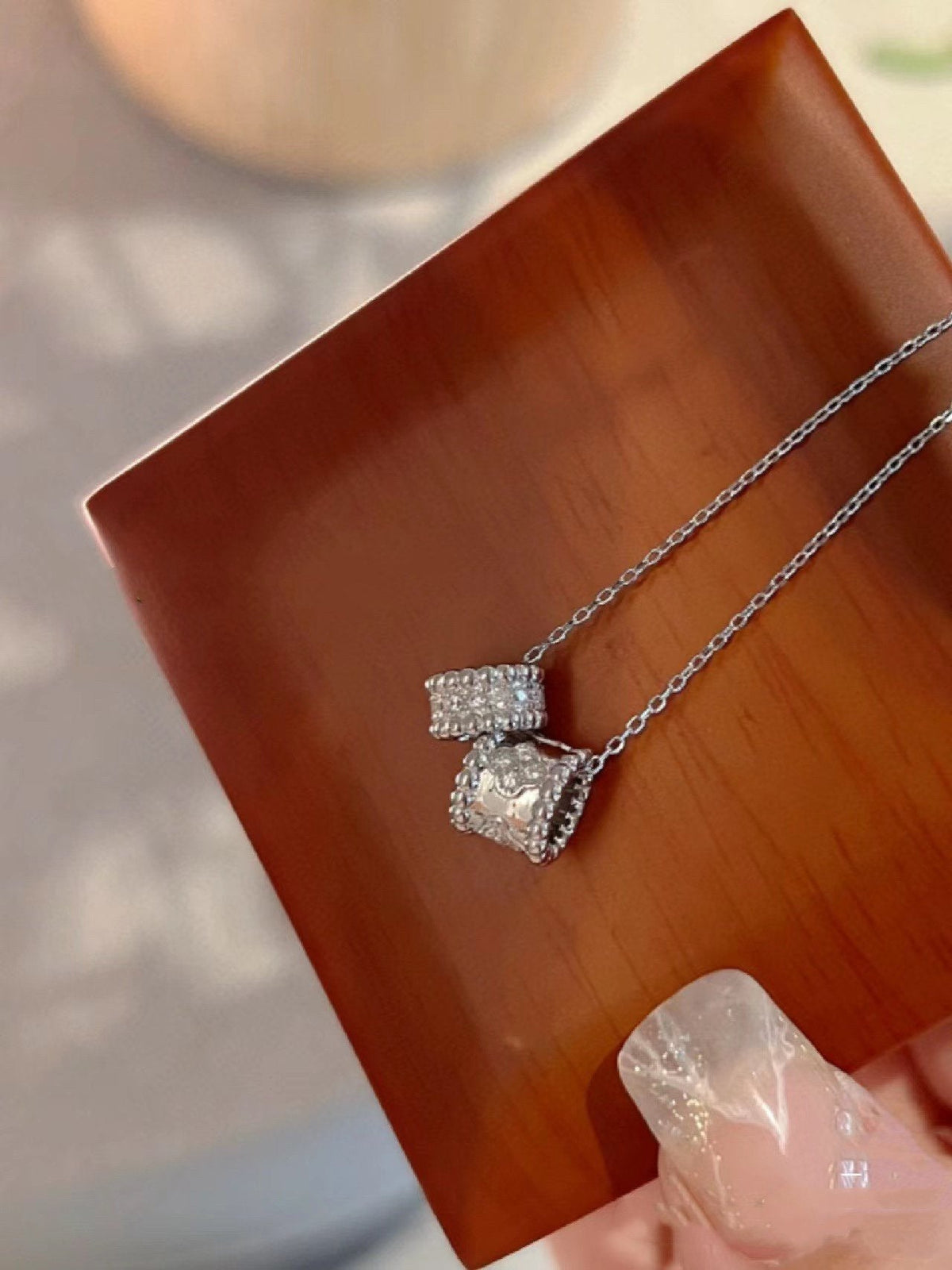 [Stellar Jewelry]PERLEE DOUBLE PENDANT SILVER DIAMOND NECKLACE