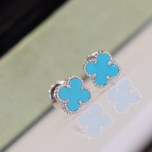 [Stellar Jewelry]CLOVER MINI TURQUOISE SILVER STUD EARRINGS