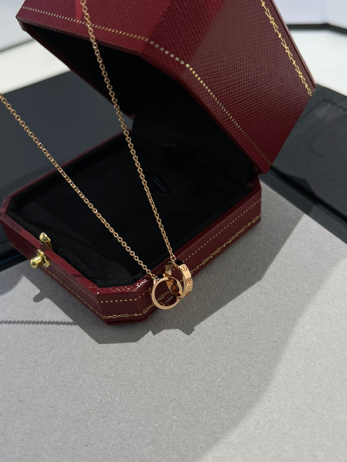 [Stellar Jewelry]LOVE NECKLACE DOUBLE RING PINK GOLD