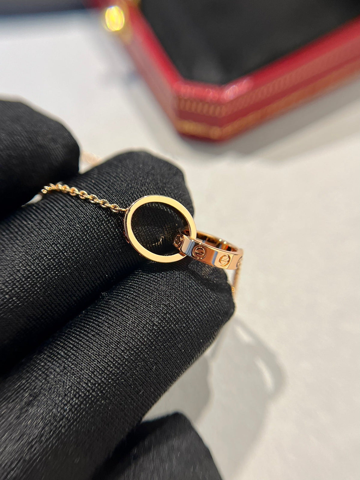 [Stellar Jewelry]LOVE NECKLACE DOUBLE RING PINK GOLD
