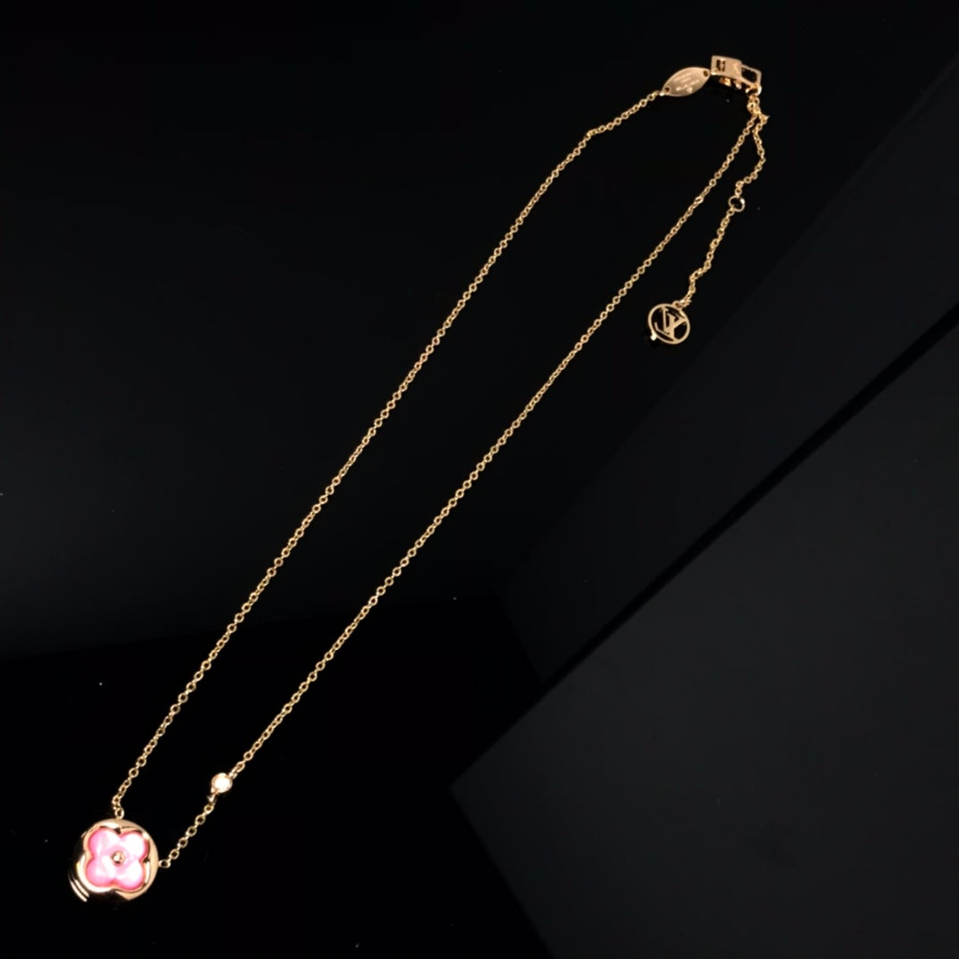[Stellar Jewelry]COLOR BLOSSOM PINK MOP SUN GOLD NECKLACE