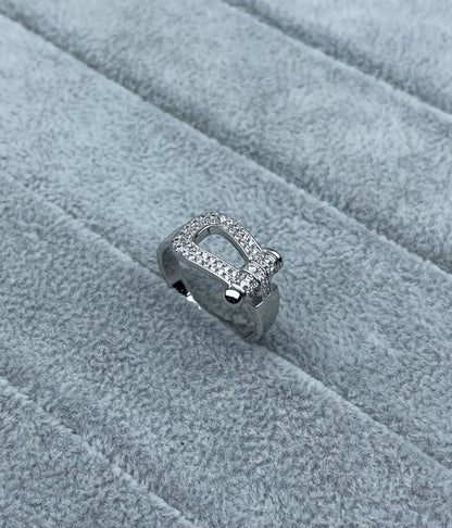 [Stellar Jewelry]Wide Hoof-Shaped Diamond-Studded Ring
