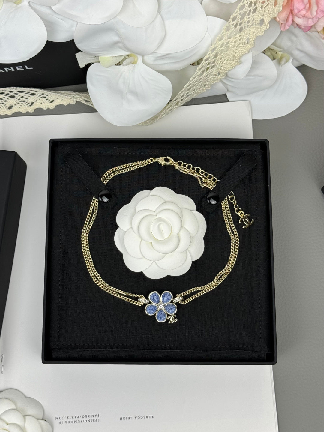 [Stellar Jewelry]New Blue Floral Double-Layer Necklace