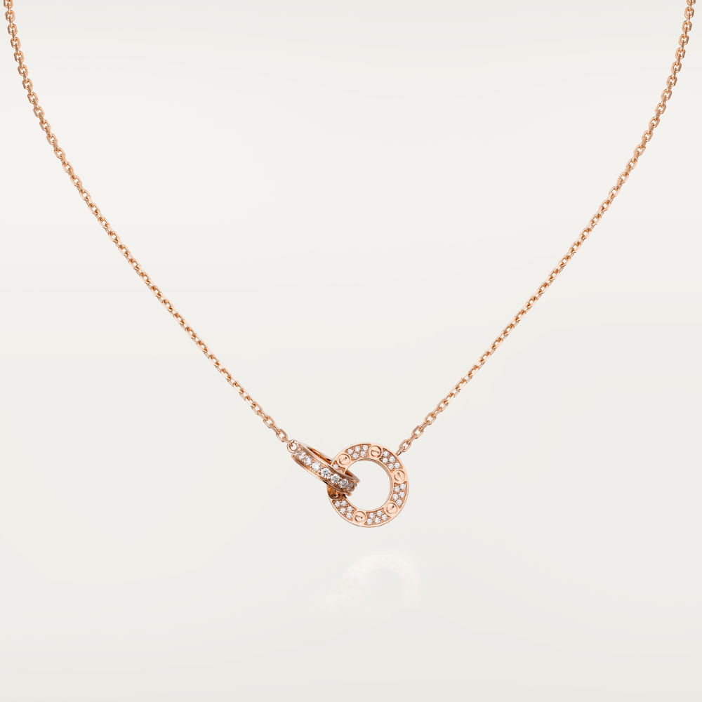[Stellar Jewelry]LOVE 7.6MM NECKLACE ROSE GOLD AND SILVER  FULL DIAMOND