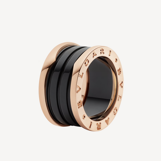 [Stellar Jewelry]ZERO 1 FOUR-BAND LOOPS AND BLACK CERAMIC SPIRAL PINK GOLD RING