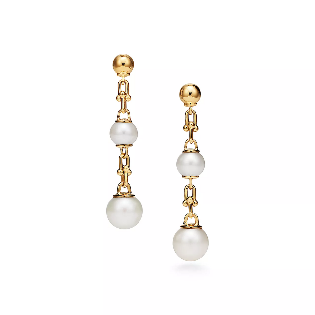 [Stellar jewels]TRIPLE DROP LINK EARRINGS GOLD WITH FRESHWATER PEARLS