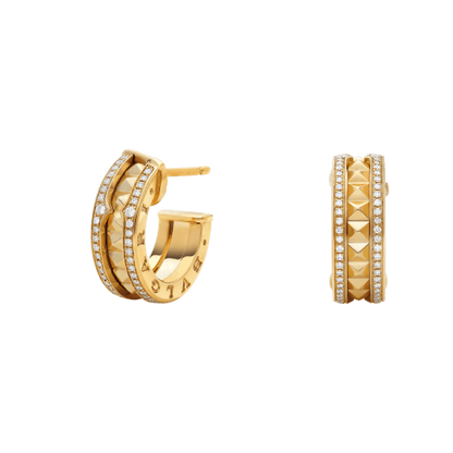 [Stellar Jewelry]ZERO 1 ROCK GOLD EARRINGS WITH STUDDED SPIRAL AND PAVED DIAMONDS