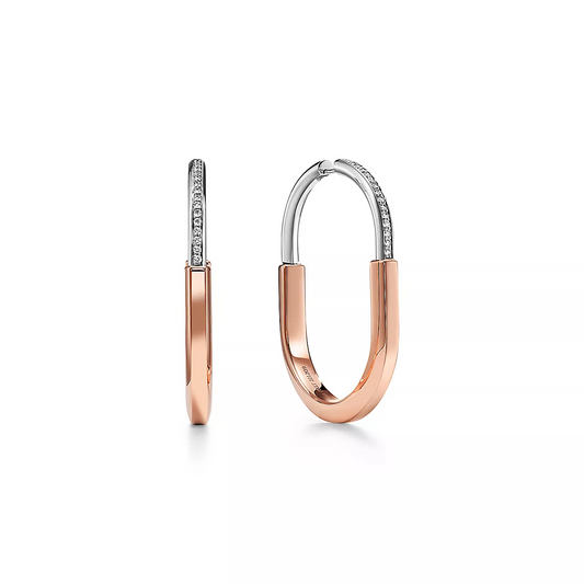 [Stellar jewels]LOCK EARRINGS ROSE AND WHITE GOLD DIAMONDS EXTRA LARGE