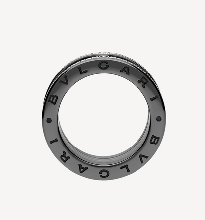 [Stellar Jewelry]ZERO 1 ROCK FOUR-BAND BLACK CERAMIC WITH STUDDED SPIRAL AND PAVED DIAMONDS RING