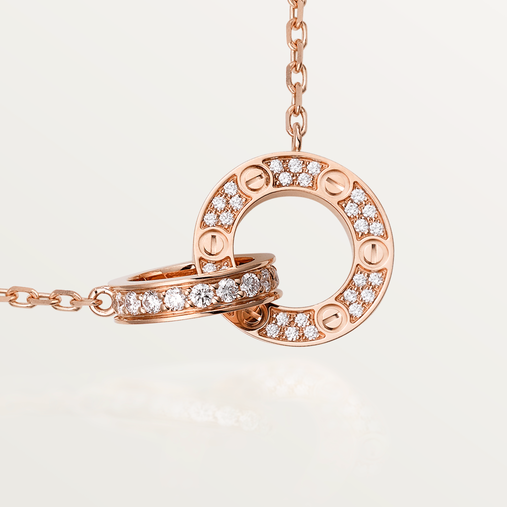 [Stellar Jewelry]LOVE 7.6MM NECKLACE ROSE GOLD AND SILVER  FULL DIAMOND