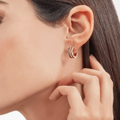 [Stellar Jewelry]ZERO 1 ROCK PINK GOLD EARRINGS WITH STUDDED SPIRAL AND BLACK CERAMIC