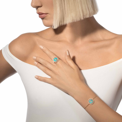 [Stellar Jewelry]LUCKY MOVE TURQUOISE PINK GOLD DIAMOND BRACELET(Adjustable)