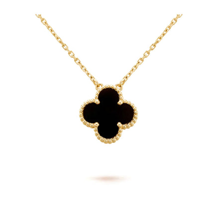 [Stellar Jewelry]CLOVER 15MM BLACK ONYX SINGLE FLOWER NECKLACE