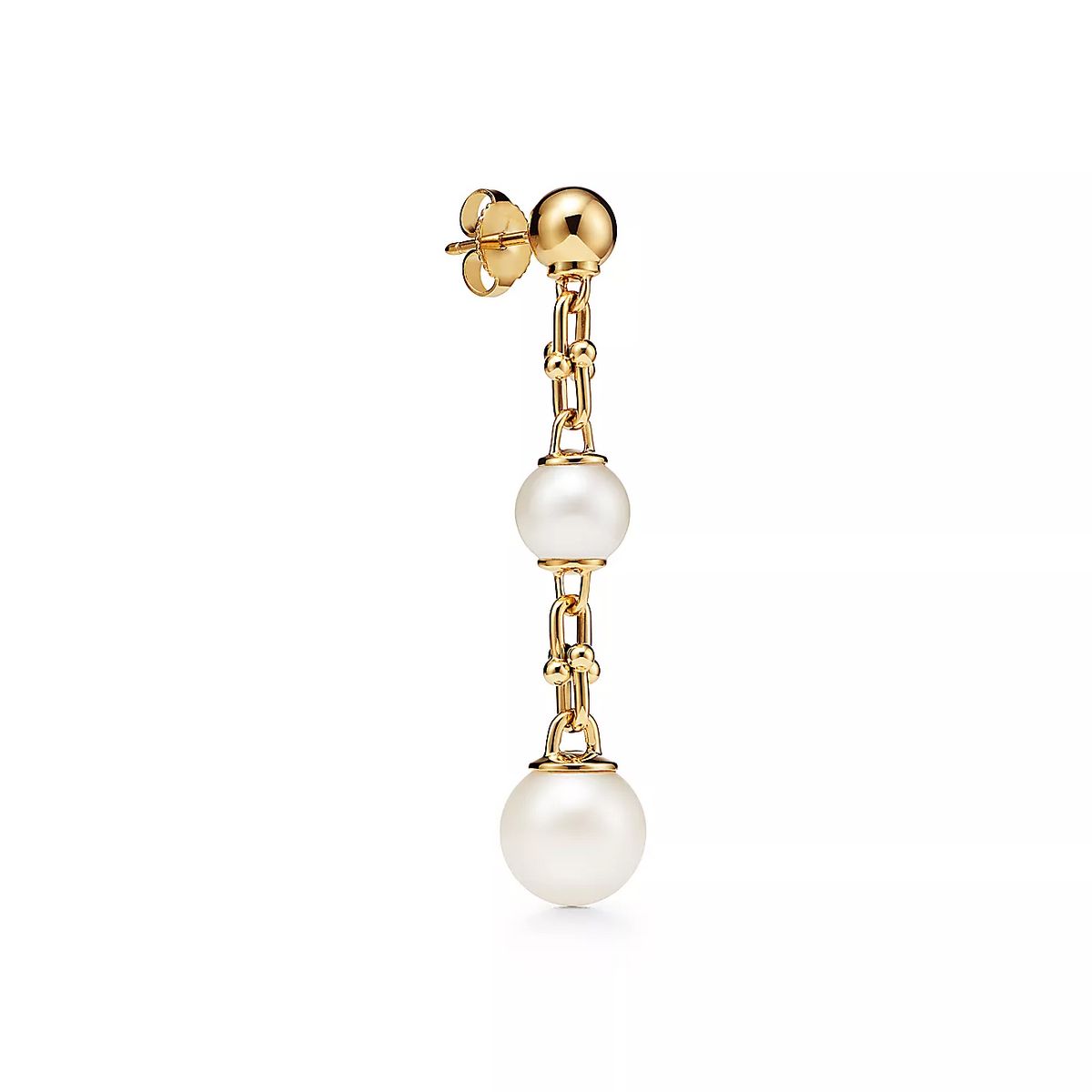 [Stellar jewels]TRIPLE DROP LINK EARRINGS GOLD WITH FRESHWATER PEARLS