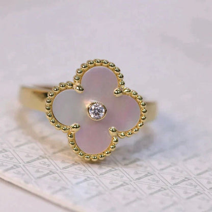 [Stellar Jewelry]CLOVER PINK MOP RING GOLD DIAMOND