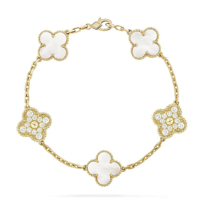 [Stellar Jewelry]CLOVER WHITE PEARL MOP 5 MOTIF BRACELET COLLECTION