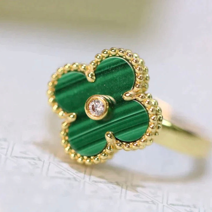 [Stellar Jewelry]CLOVER MALACHITE RING GOLD DIAMOND
