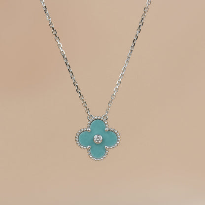 [Stellar Jewelry]CLOVER 15MM DIAMOND SVRES PORCELAIN  NECKLACE SILVER