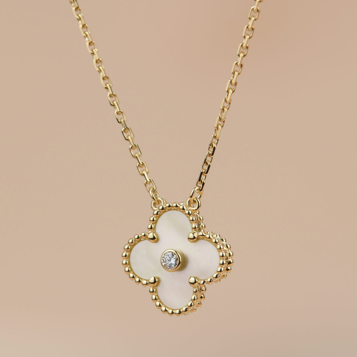 [Stellar Jewelry]CLOVER 15MM DIAMOND GOLD MOTHER OF PEARL NECKLACE