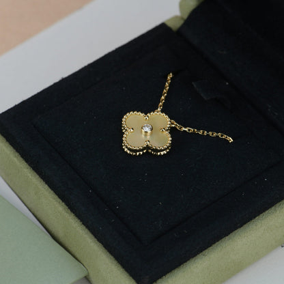 [Stellar Jewelry]CLOVER 15MM DIAMOND GOLD MOTHER OF PEARL NECKLACE