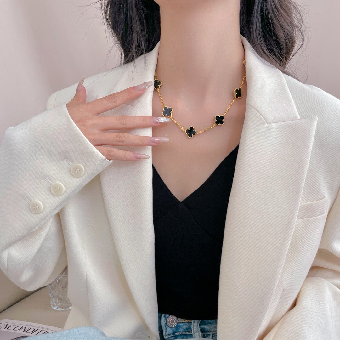 [Stellar Jewelry]CLOVER 10 MOTIFS ONYX NECKLACE