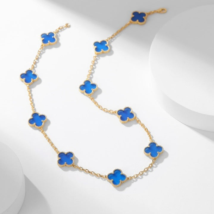 [Stellar Jewelry]CLOVER 10 MOTIFS BLUE AGATE NECKLACE