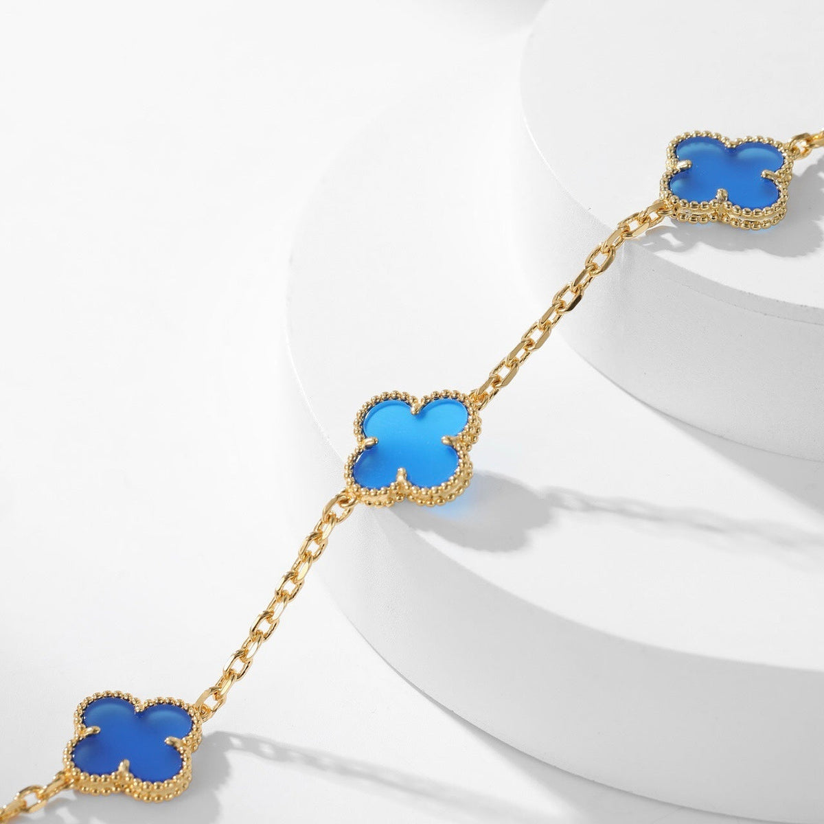 [Stellar Jewelry]CLOVER 10 MOTIFS BLUE AGATE NECKLACE