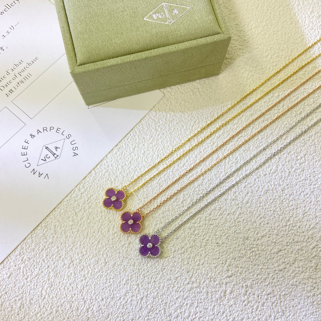 [Stellar Jewelry Jewelry]CLOVER 15MM DIAMOND  PURPLE VIOLET NECKLACE
