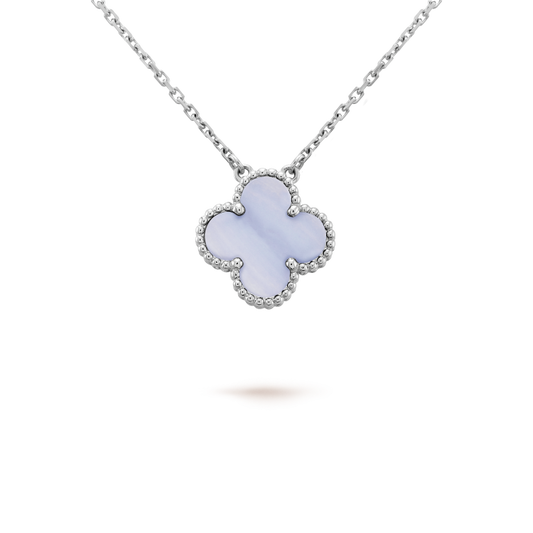 [Stellar Jewelry]CLOVER 15MM BLUE CHALCEDONY NECKLACE SILVER