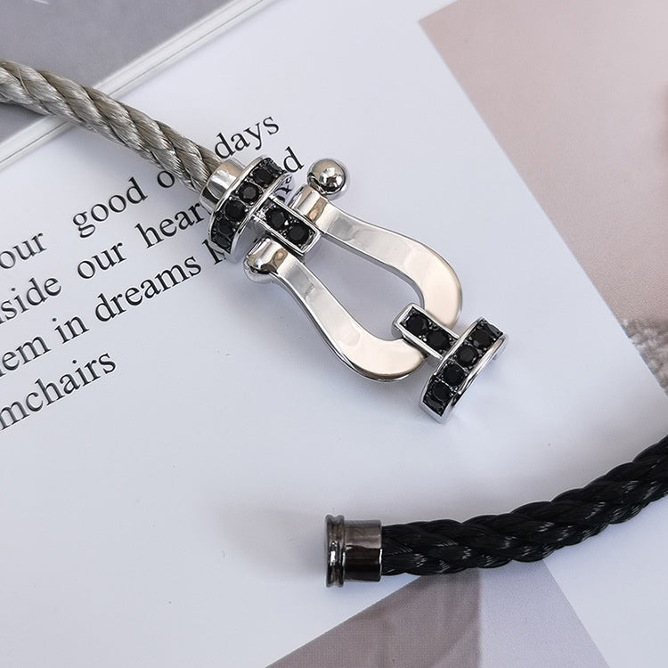 [Stellar Jewelry]FORCE LARGE HORSESHOE BLACK DIAMOND BRACELET SILVER