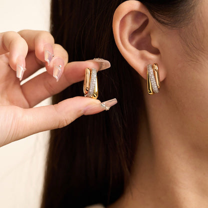 [Stellar Jewelry]TRINITY HALF DIAMOND  CUSHION EARRINGS
