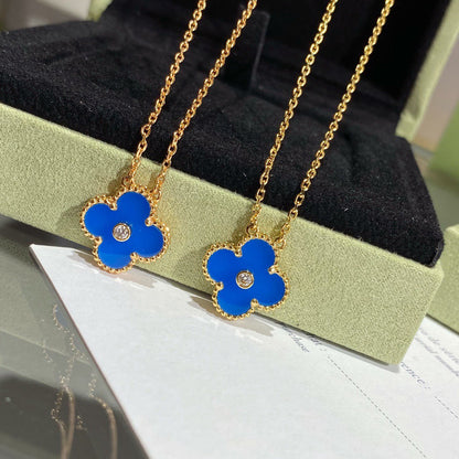 [Stellar Jewelry]CLOVER 15MM DIAMOND AND BLUE AGATE NECKLACE