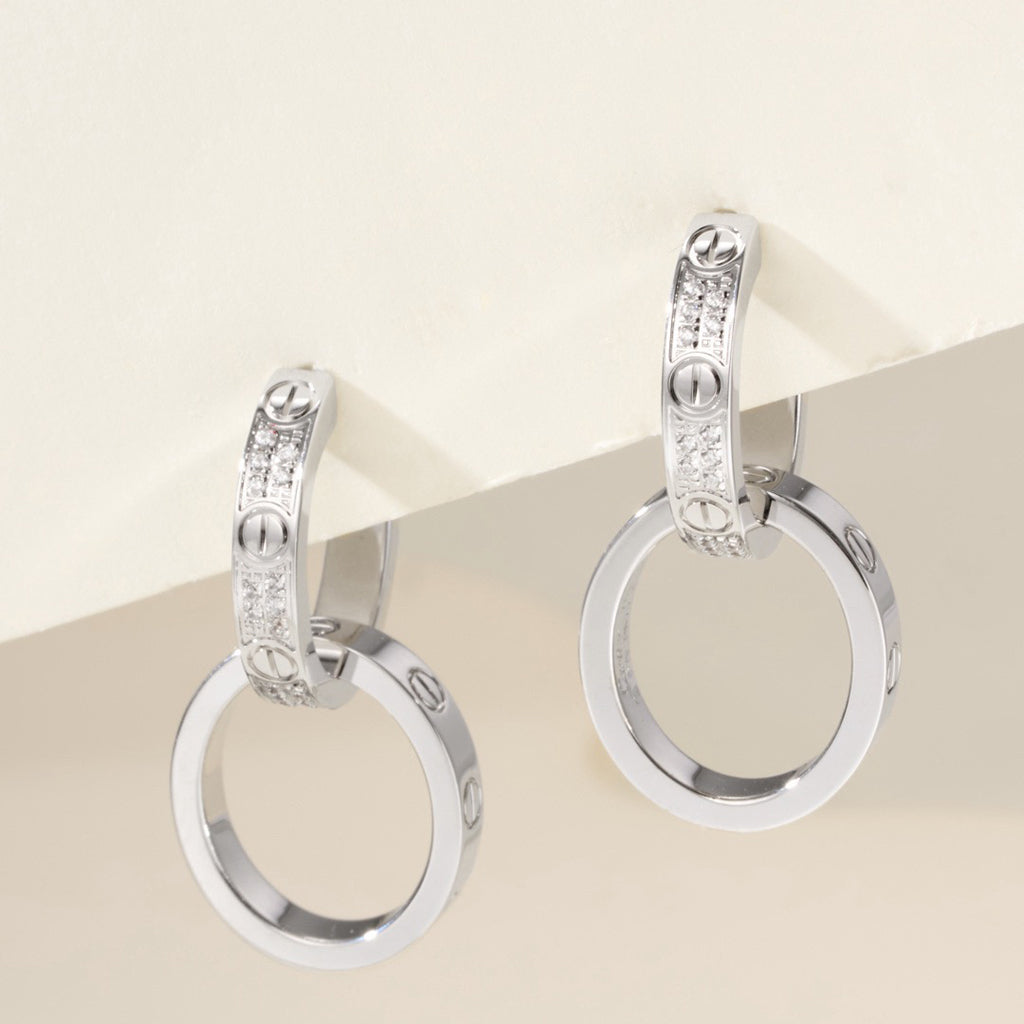 [Stellar Jewelry]LOVE 3.3MM DANGLE HALF DIAMOND EARRINGS