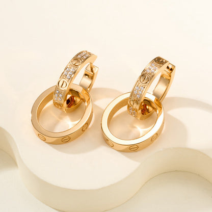 [Stellar Jewelry]LOVE 3.3MM DANGLE HALF DIAMOND EARRINGS