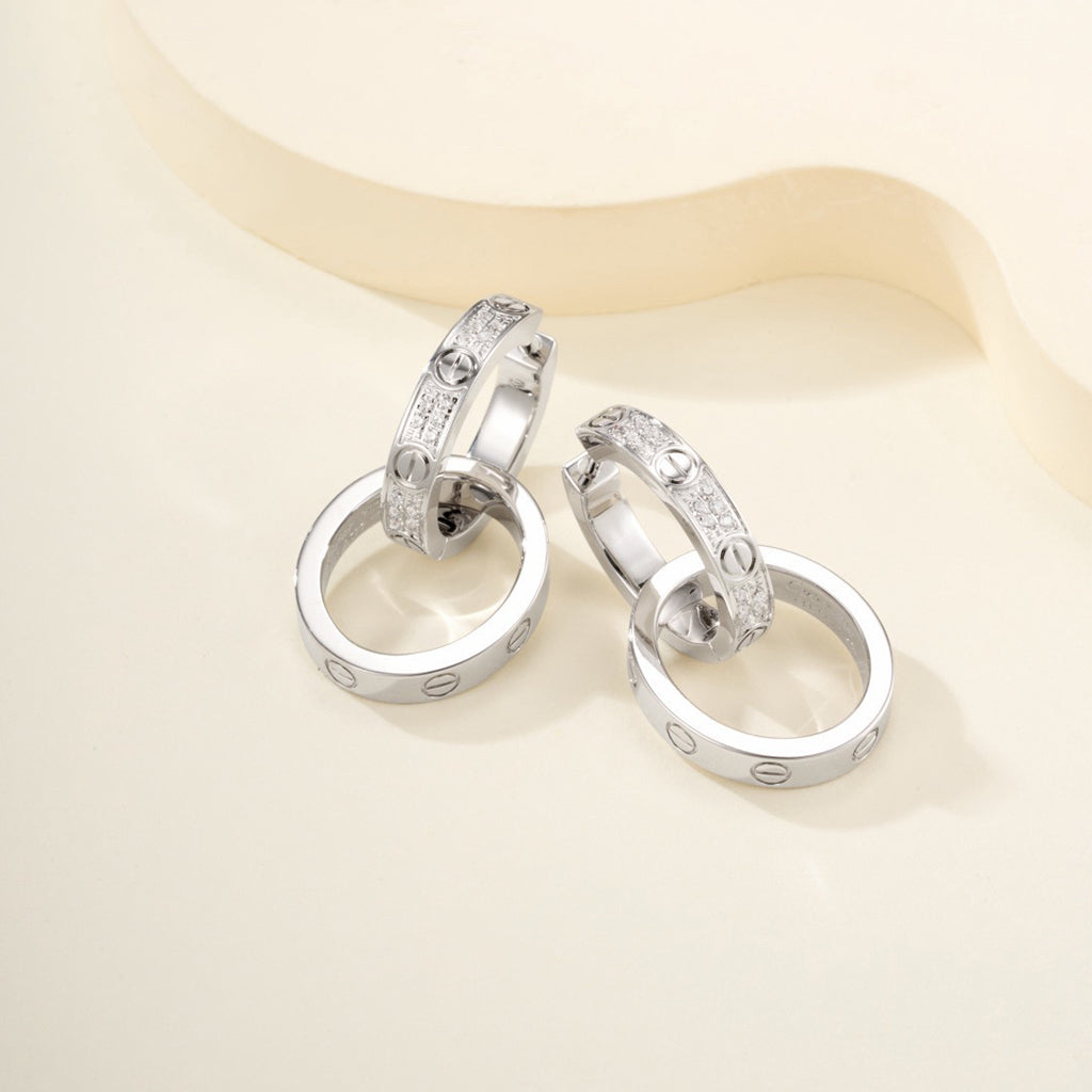 [Stellar Jewelry]LOVE 3.3MM DANGLE HALF DIAMOND EARRINGS