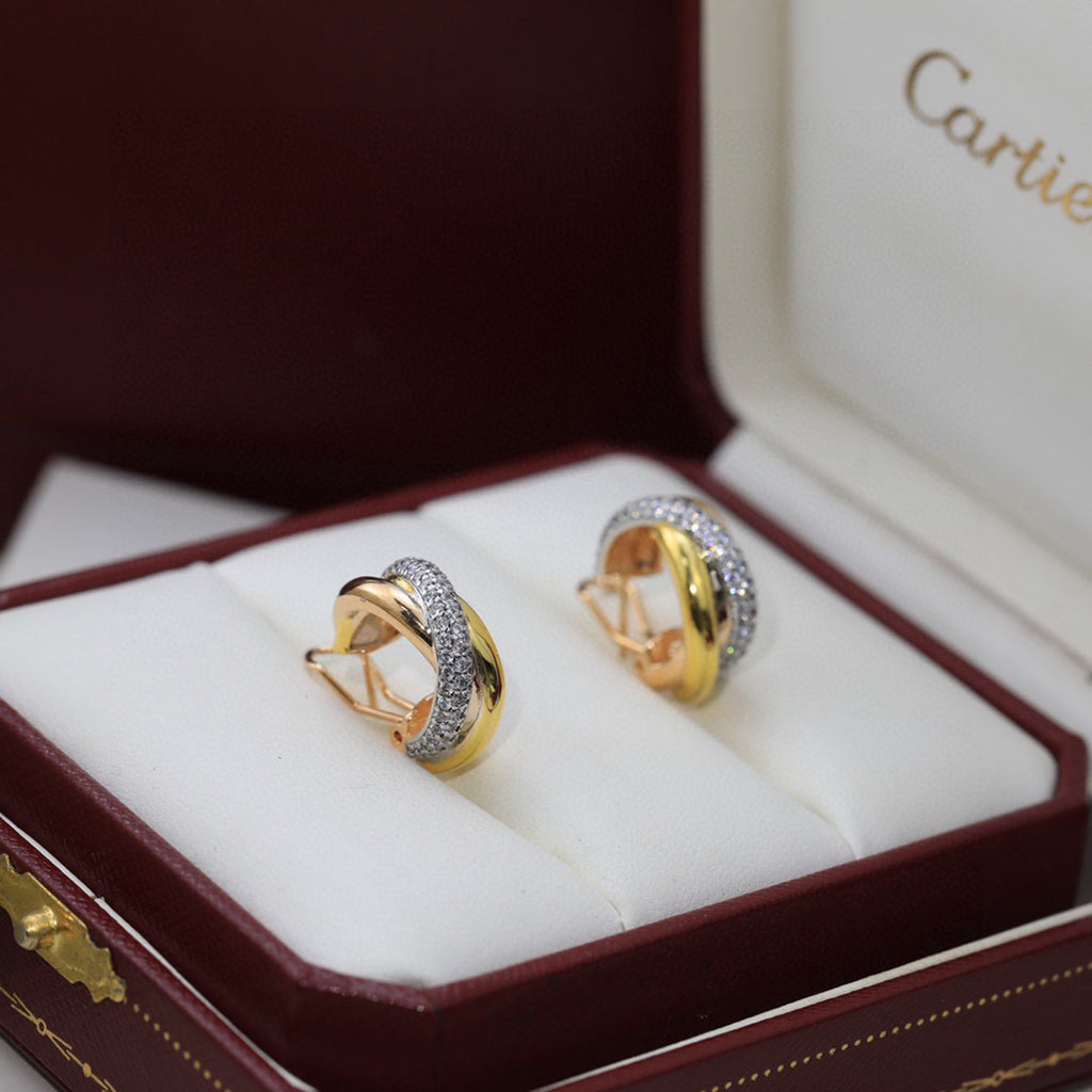[Stellar Jewelry]TRINITY HALF DIAMOND  CLASSIC EARRINGS