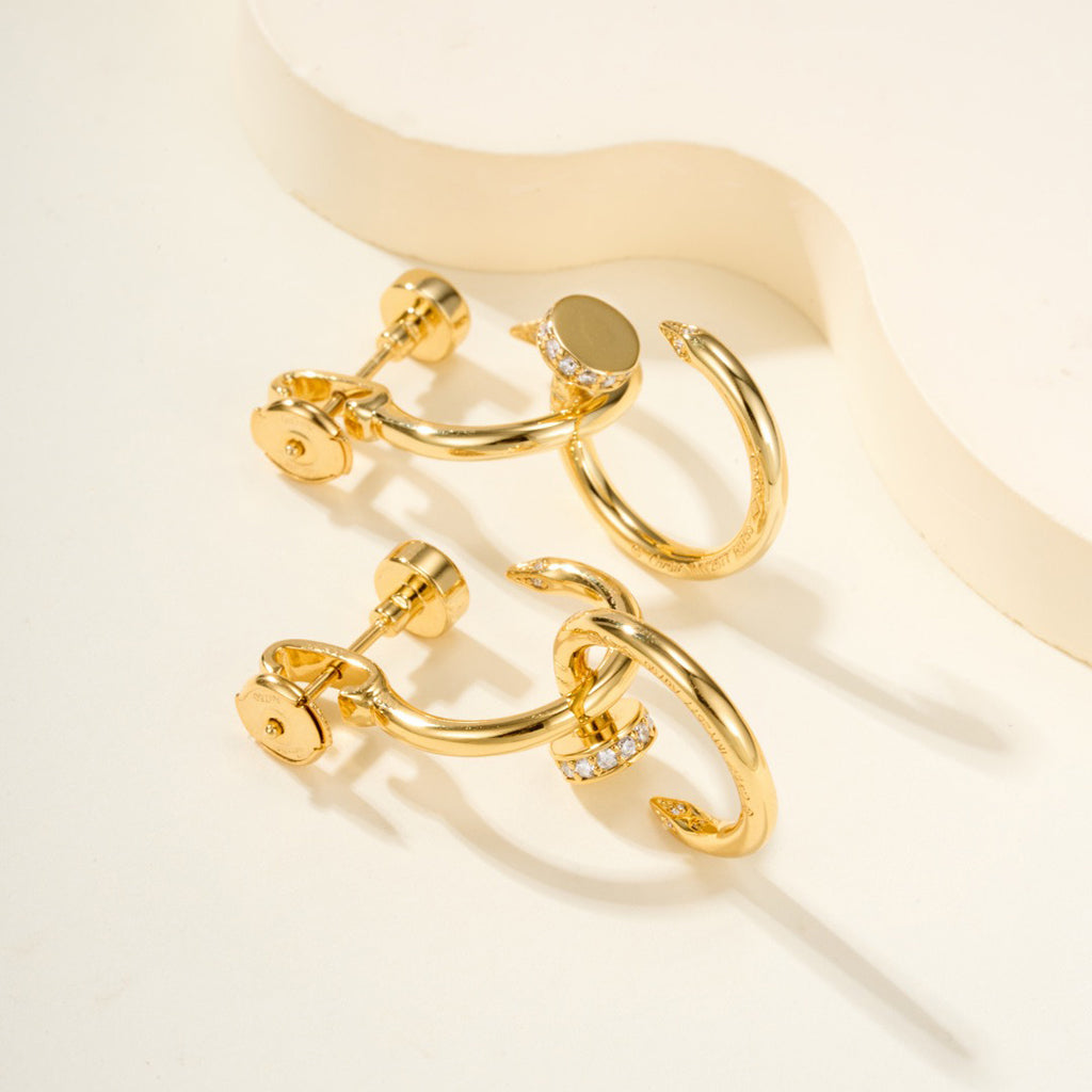 [Stellar Jewelry]JUSTE HALF DIAMOND DOUBLE EARRINGS